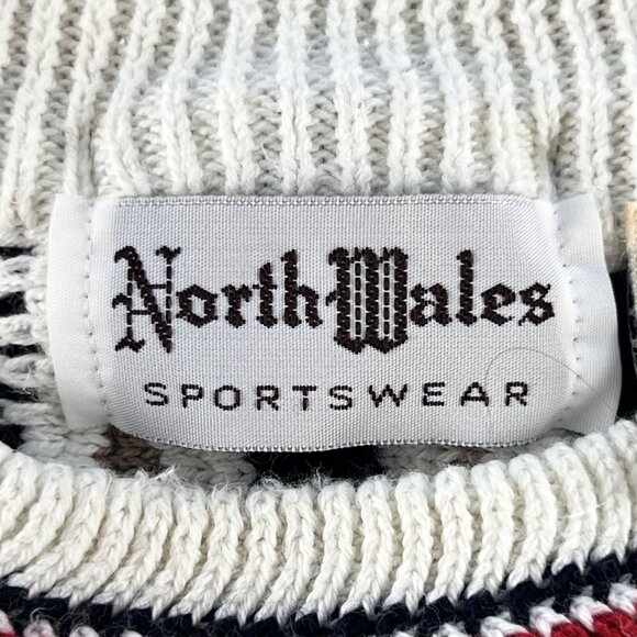 VTG North Wales 3D Textured Coogi Like Crew Neck Sweater L White Colorful Knit - Picture 3 of 12